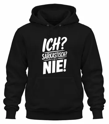 Obrázok produktu pre O nich? Sarkastické? Nie! Mikina s kapucňou, čierna, veľkosť M, s nápisom "Ironia, humor, výrok, cynizmus"