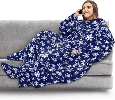 Produktbild von Famanu Fleece Decke mit Ärmeln und Fußsack - Warme Tragbare Decke für Erwachsene