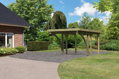 Produktbild von Einzelcarport Classic 1 Holz Überdachung Unterstand Stahl-Dach inkl. zwei Einfahrtsbögen kesseldruckimprägniert 273x284,5x234 cm