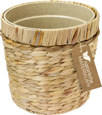 HMF 37280-25CM Nachhaltiger Blumentopf rund geflochten aus nachwachsenden Rohstoffen 25 cm Durchmesser