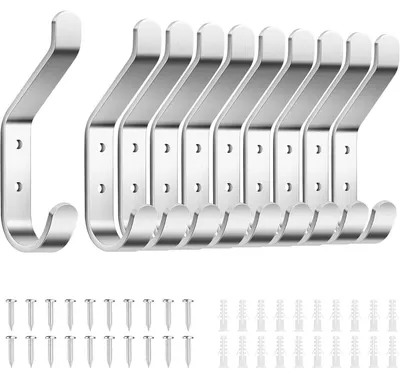 Productafbeelding van Garderobehaken om te schroeven, 10 stuks, geborsteld zilver, 10 cm