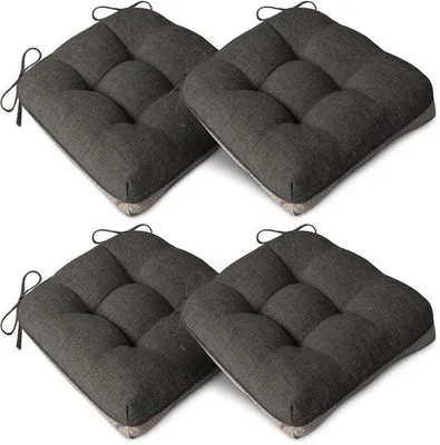 Productafbeelding van Unyqoos® Set van 4 stoelkussens, donkergrijs, 40 x 40 cm, 10 cm dikke zitkussens van linnen met polyestervulling – Kussens voor eetkamerstoelen, kantoor en woonkamer