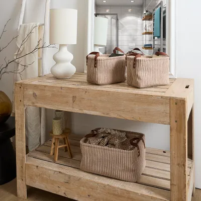 Produktbild von 3 gerippte Aufbewahrungskörbe in Taupe, Höhe 20 cm
