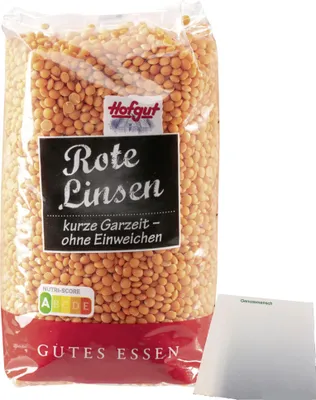 Produktbild von Hofgut Rote Linsen (500g Beutel) + usy Block