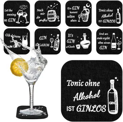 Image de Sous-verres Ginspreuken, résistants à la chaleur, lot de 8, 10 x 10 cm, pour verres, bar, cocktails