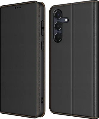 Zdjęcie produktu dla Etui do Samsung S25 SKÓRZANE CZARNE ZAMYKANE MAGNETYCZNE + SZKŁO
