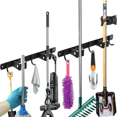 Productafbeelding van Famanu Set van 2 besenhouders - Wandmontage met 5 houders en 4 haken, zwart
