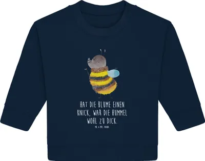 Produktbild von Mr. & Mrs. Panda Organic Baby Pullover Hummel flauschig 6. - 12. Monat - French Navy - Geschenk, Blume, Lustige Sprüche, Biene, Bullover, Natur