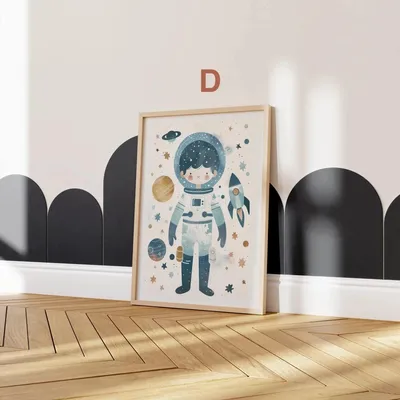 Produktbild von Astronaut Poster Kinderzimmer · Geschenkidee für Kinder · Kinderzimmer Deko · Weltraum Rakete & Planeten · Deko Print ohne Rahmen · Motiv D · 10×15cm