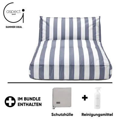 Immagine prodotto di Letto prendisole da esterno Blomus STAY, completo di copertina protettiva gratuita e detergente, colore Lily White/Key Largo, dimensioni 120 x 190 cm