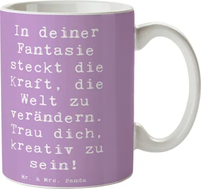Produktbild von Mr. & Mrs. Panda Kaffeebecher Spruch Die Freude an der Kreativität entdecken - Lavendeltraum - Geschenk, Magie, Tasse, Schöpferkraft, Trinkbecher, Trost, Zuversicht