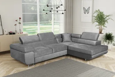 Produktbild von MYSEN Ecksofa Lugo mit Schlaffunktion L-Form Rechts, Sofa mit Bettkasten, Wohnzimmersofa, Couch, Soffa, Bettsofa, Couchgarnitur, 277x203 cm, Grau