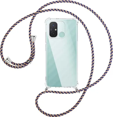 Produktbild von Handykette Backcover-Schutzhülle mit Band (Metall silberfarben) für Xiaomi Redmi 12C (6.71'') - blau+beige