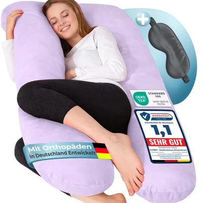 Produktbild von ELONEO Seitenschläferkissen mit Bezug, Stillkissen, Schwangerschaftskissen XXL, Lila