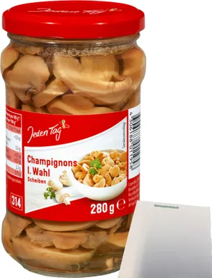 Produktbild von Jeden Tag Champignons I. Wahl Scheiben (314ml Glas) + usy Block