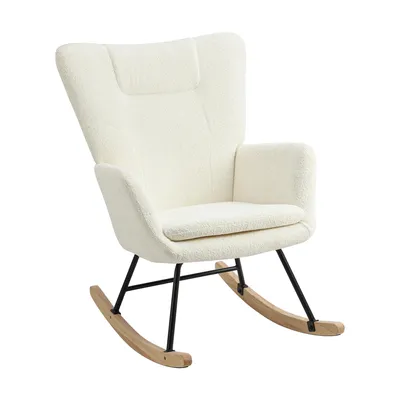 Produktbild von Schaukelstuhl Schaukelsessel Relaxsessel Relaxstuhl Sessel Gepolsterter Schwingsessel Stillsessel Lesesessel Wohnzimmersessel Weiß