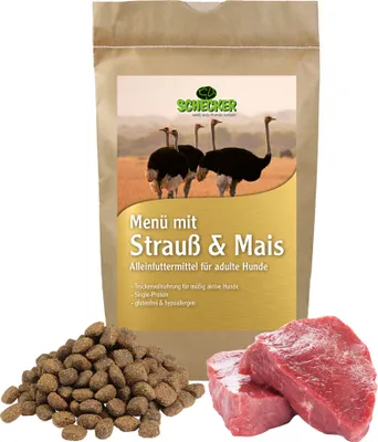 Produktbild von 3 Kg Schecker DOGREFORM Strauß und Mais - Trockenfutter - glutenfrei - ideal für allergische Hunde