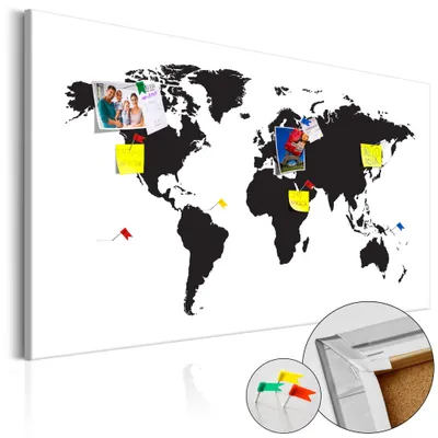 Obrázek produktu pro Netkaný korkový obraz - Mapa světa: Černobílá elegance 120x80 cm mapy k-B-0052-p-a