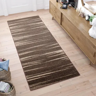 Produktbild von Tapiso Läufer SARI Modern Dunkelbraun Creme Wohnzimmer 70 x 130
