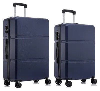 Produktbild von Hartschalen-Reisekoffer mit TSA-Schloss und YKK-Reißverschluss, Trolley-Kabinenkoffer mit 4 Rollen (Dunkelblau, L-XL-Set)