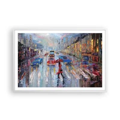 Produktbild von Gerahmtes Poster - Weißer Rahmen - Acryl Stadt Regen - 91,5x61 cm - Wand Bild - Wanddeko - Wandbilder - Kunstposter - Wandposter - Bilderrahmen - Bilder - Kunstdruck - Wandbild - P2WAA91x61-4251