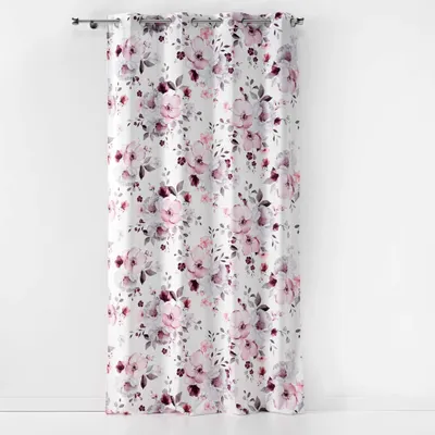 Samtvorhang mit Ösen, 140x240 cm, bedruckt, Blumen, weiß
