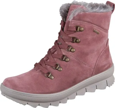 A single pink boot is shown against a white background.