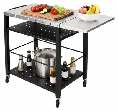 Imagen del producto de Carro de parrilla de acero inoxidable con tapa abatible y 4 ruedas