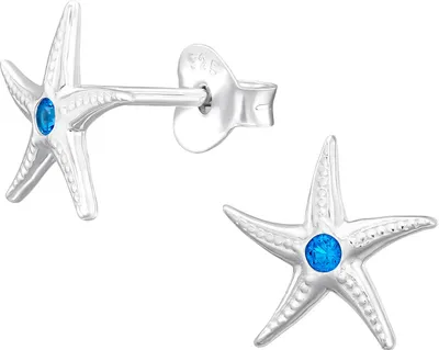 Produktbild von Seestern Ohrringe Ohrstecker 925 Sterling Silber mit blauem Zirkonia