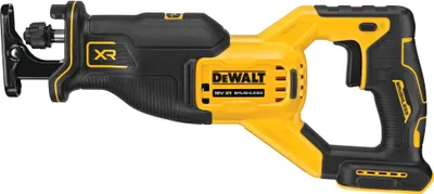 A yellow and black reciprocating saw is shown against a white background.