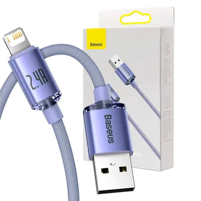 Produktbild von Baseus Crystal Shine Series Kabel USB-Kabel für schnelles Aufladen und Datenübertragung USB Typ A - Lightning 2.4A 2m lila (CAJY000105)