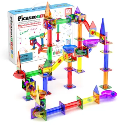 Produktbild von PicassoTiles 50 Teile Magnetische Murmelbahn Lernspiel STEM Kinder