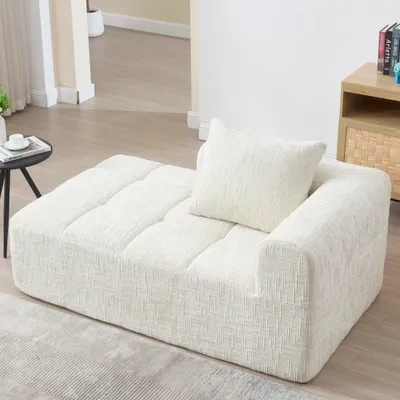 Produktbild von Chaiselongue-Sofa Kein Zusammenbau Weiches Sofa Kissen Seitentaschen Beige 158 x 90 x 60 cm
