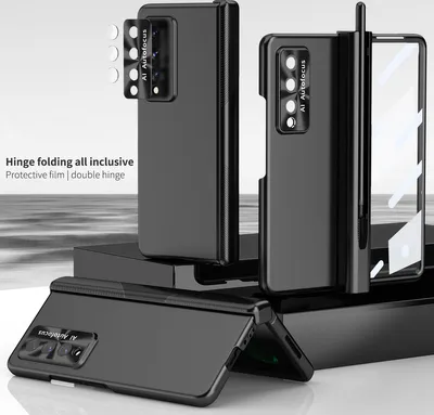 Image de Etui pour Samsung Galaxy Z Fold 3 5G, protecteur de charnière magnétique et porte-stylo, housse PC avec lentille et protecteur d'écran Noir