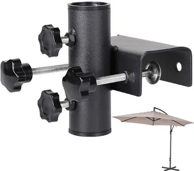 Image de Support réglable pour parasol, gain de place, idéal pour balcon et terrasse – Acier, noir, 17x15x13 cm, 700 g, montage sans outil, peinture résistante à la rouille
