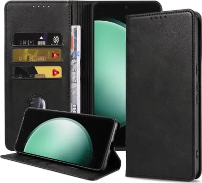 Obrázek produktu pro Smartphonica Pouzdro na telefon vhodné pro Samsung Galaxy S23 FE z umělé kůže s magnetickým zapínáním a držáky na karty Pouzdro s klopou - černé