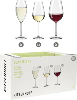Image de Ritzenhoff Lot de 12 flûtes à vin et à champagne Glanzlicht, verre en cristal, 609 ml, R-6291001