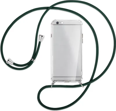 Produktbild von Handykette Backcover-Schutzhülle mit Band (Metall silberfarben) für Apple iPhone 6 Plus - dunkelgrün