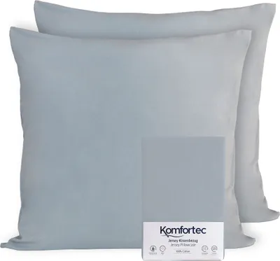 Produktbild von Komfortec 100% Baumwolle Kissenbezüge 2er Set 60x60 cm, Superweicher Premium Jersey Kopfkissenbezug 150 g/m², Kissenhülle, Grau