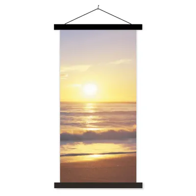 Produktbild von MuchoWow® Textilposter Sonnenuntergang - Strand - Brücke 40x80 cm mit schwarzem Rahmen - Wandemalerei