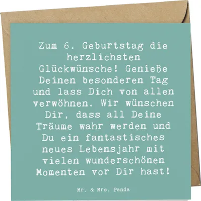 Produktbild von Mr. & Mrs. Panda Klappkarte Spruch 6. Geburtstag - Meeresbrise - Geschenk, Glückwunschkarte, besondere Anlässe, Alter, anlasskarte, faltkarte, besonderer Tag, Grußkarte
