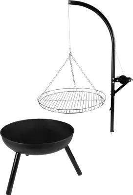 Produktbild von Lemodo Holzkohlegrill | Schwenkgrill mit Kurbel zur Höhenverstellung | Feuerschale mit Grillrost| Hängegrill für Gulaschkessel | auch als Feuerkorb nutzbar