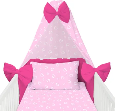 Produktbild von Amilian Babybettwäsche Set 7-teilig – Bettwäsche 100x135 cm, Kissen 40x60, Himmel, Nestchen – für Babybett/Gitterbett – Komplettset für Neugeborene