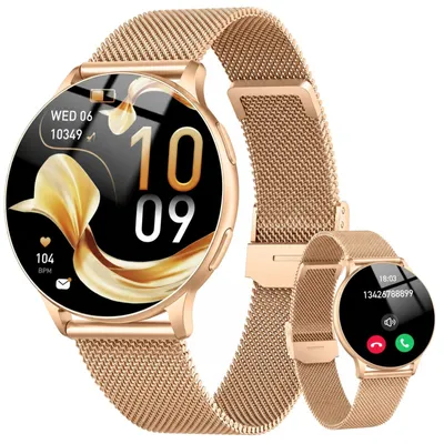Zdjęcie produktu dla Inteligentny zegarek damski, okrągły, AMOLED, sportowy, z funkcją telefonu, kolor różowe złoto