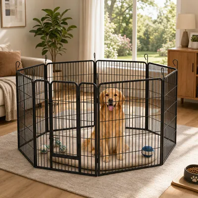 Produktbild von GIHAUVIA 8-teilig Welpenlaufstall 77 x 100 cm Freilaufgehege Freigehege Welpenzaun Hundelaufstall