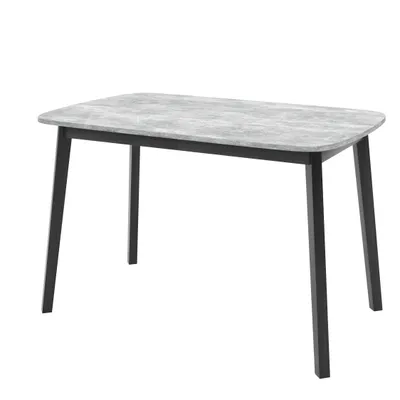 A studio shot of a dining table against a white background.