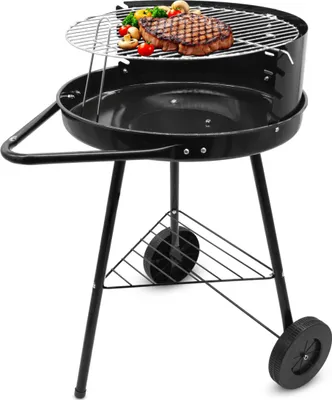 Produktbild von BBQ Grillwagen mit Rädern und verstellbarem Rost - 68 x 42 cm - Mobiler Holzkohle Standgrill mit Rollen und Windschutz