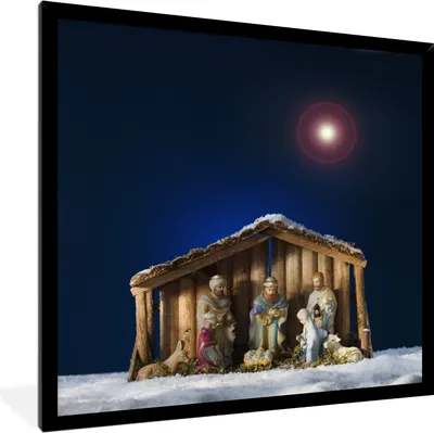 Produktbild von MuchoWow® MuchoWow® Gerahmtes Poster Weihnachten - Krippe 40x40 cm - Poster mit zchwarzem Bilderrahmen - Mit Rahmen - Wanddekoration Schlafzimmer