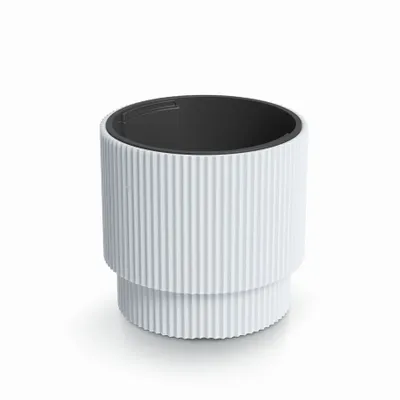 A white ribbed plastic planter with a black insert, shown on a white background.