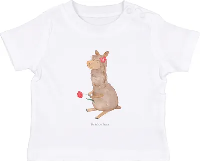 Produktbild von Mr. & Mrs. Panda T-Shirt Alpaka Blume 12. - 18. Monat - Weiß - Geschenk, Lama, Kleinkind, Baby Kurzarmshirt, Babyshirt, Lamas, Witz, Baumwolle Shirt